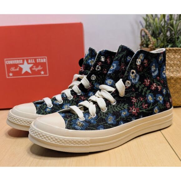 Converse Chuck 70 Black Floral Tapestry High Top Sneakers Women's 9.5 NIB - Picture 1 of 14